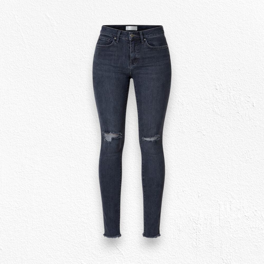 Madewell Washed Black Distressed 9 in High Rise Ankle Crop Skinny Jeans Size 25